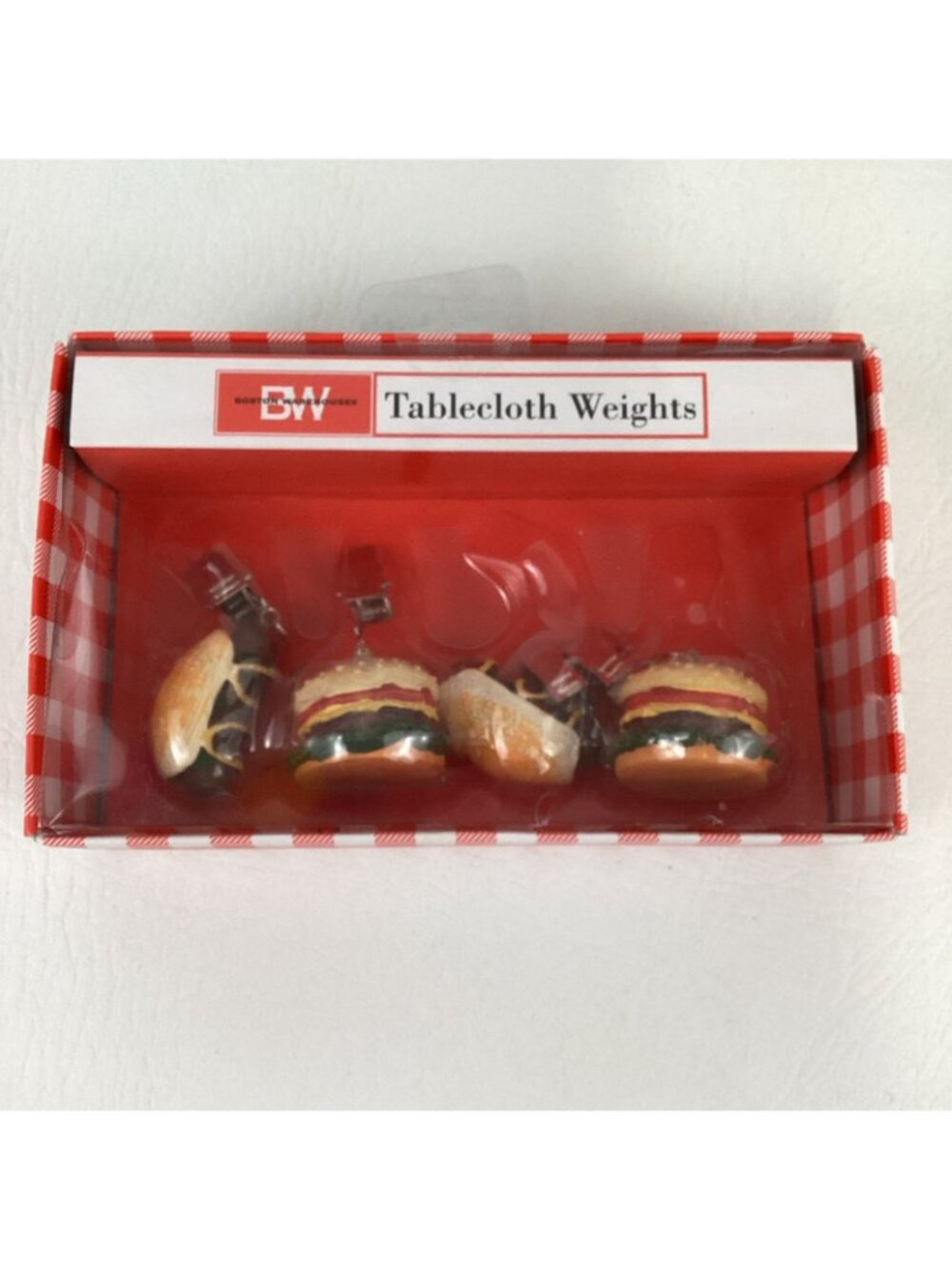 Boston Warehouse Tablecloth Weights BBQ Picnic Cheeseburger Hot Dog Clips New - Picture 2 of 7